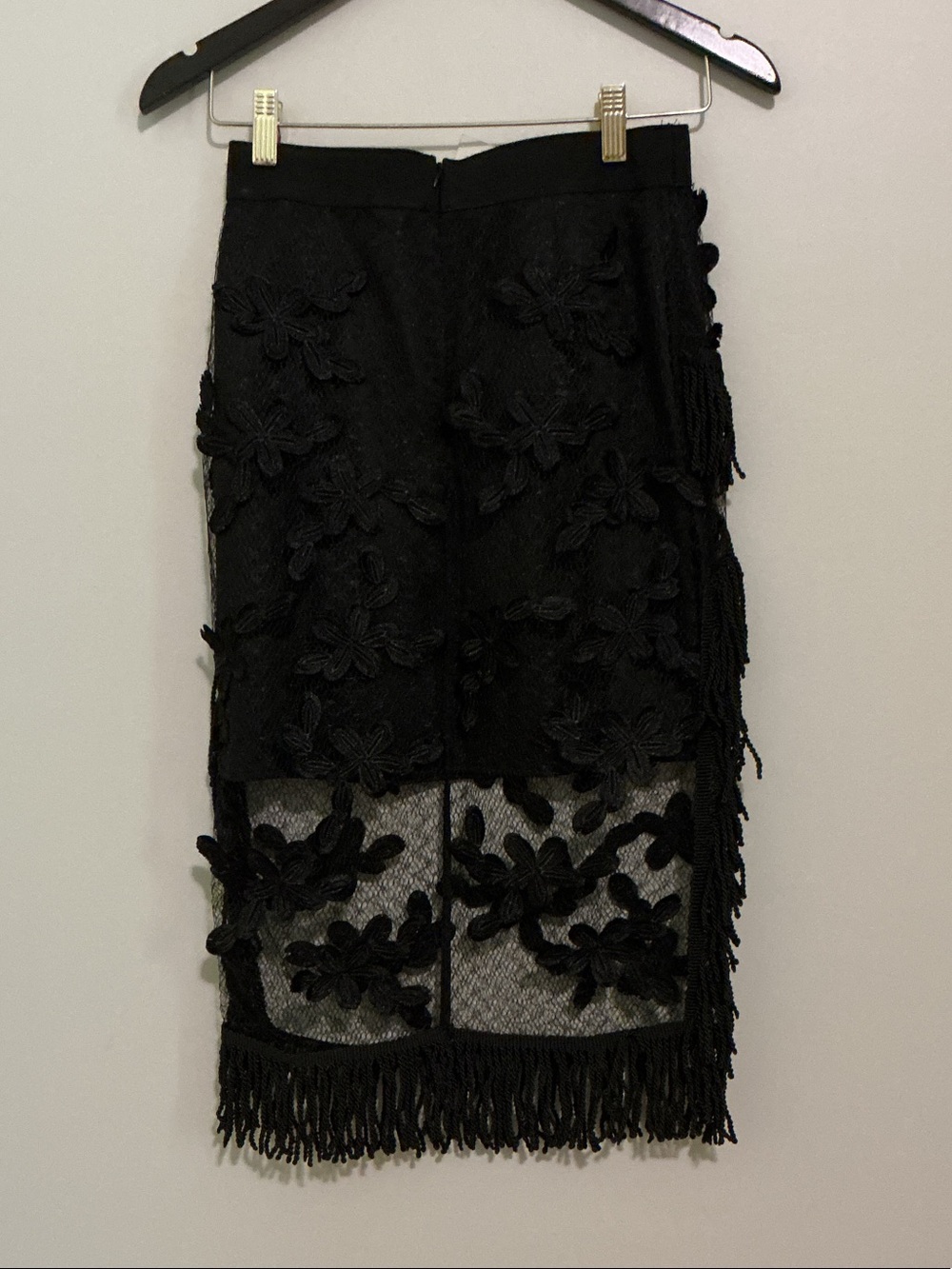 ENDLESS ROSE Black Floral Lace Fringe Midi Skirt-Size Small. NWT. - Picture 2 of 3